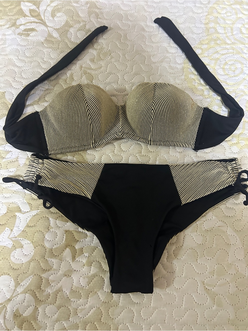 Twin-Set Black and Cream Striped Two-Piece Bikini